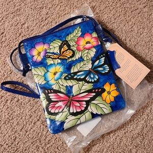 Vibrant Blue Crossbody Bag with Butterflies & Flowers by Sukriti